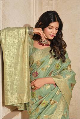 Sea green weaving silk blend saree 3