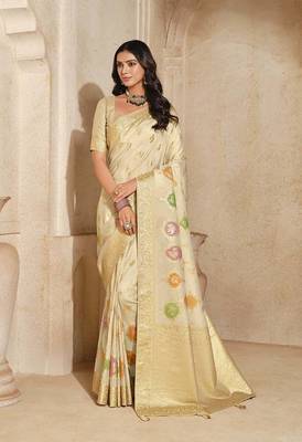Cream weaving silk blend saree 1