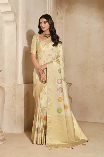Cream weaving silk blend saree