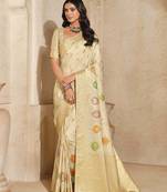 Cream weaving silk blend saree