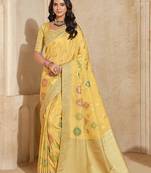 Yellow weaving silk blend saree