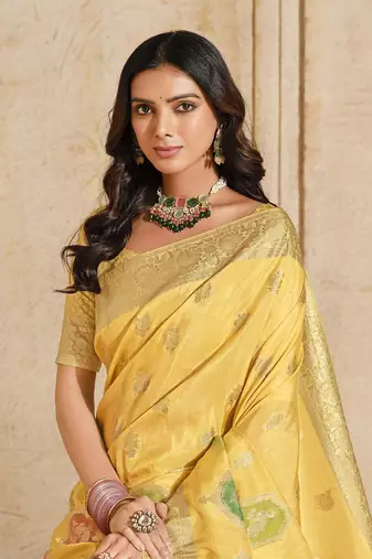 Yellow weaving silk blend saree