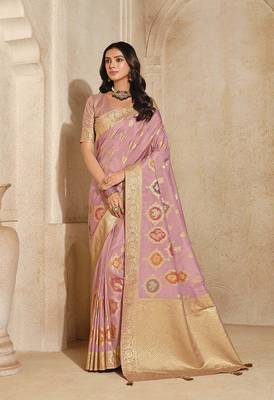 Light pink weaving silk blend saree 1