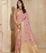 Light pink weaving silk blend saree