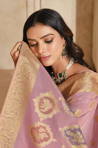 Light pink weaving silk blend saree