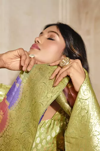 Light green weaving silk blend saree