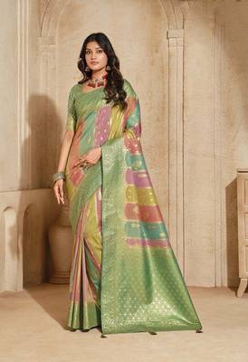 Turquoise weaving silk blend saree 1
