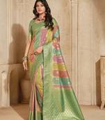 Turquoise weaving silk blend saree