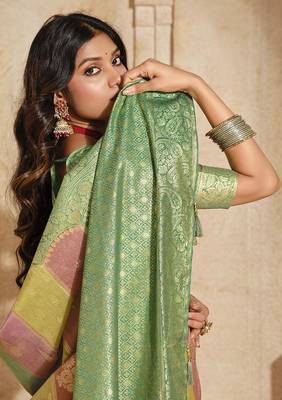 Turquoise weaving silk blend saree 2
