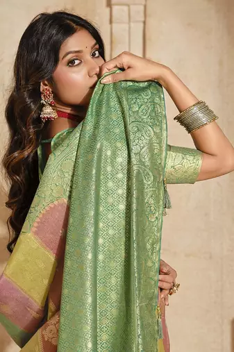 Turquoise weaving silk blend saree