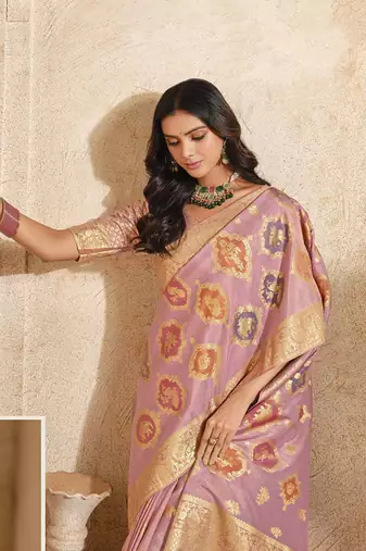 Light pink weaving silk blend saree