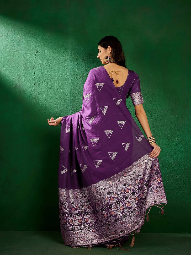 purple Dola Jacquard Cotton saree with Woven Design