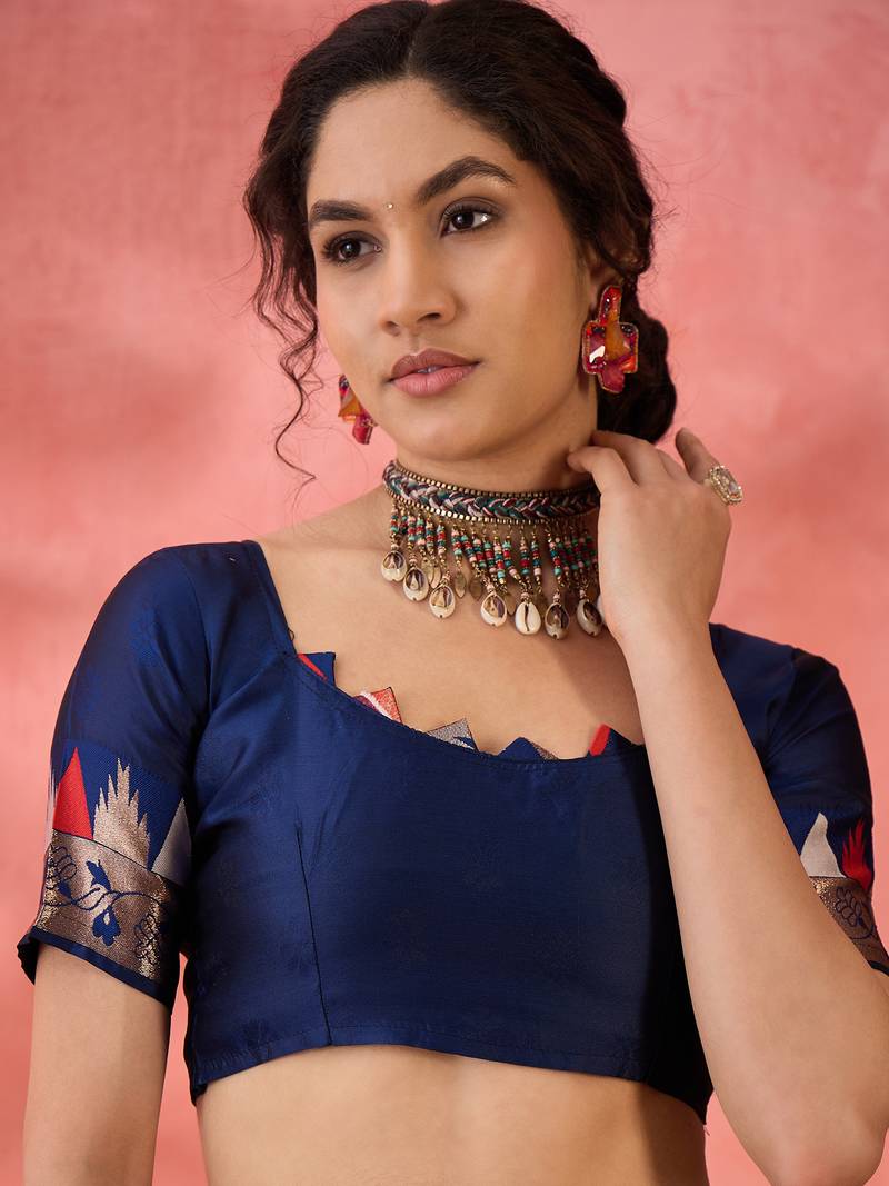 red Poly Cotton Jacquard Saree