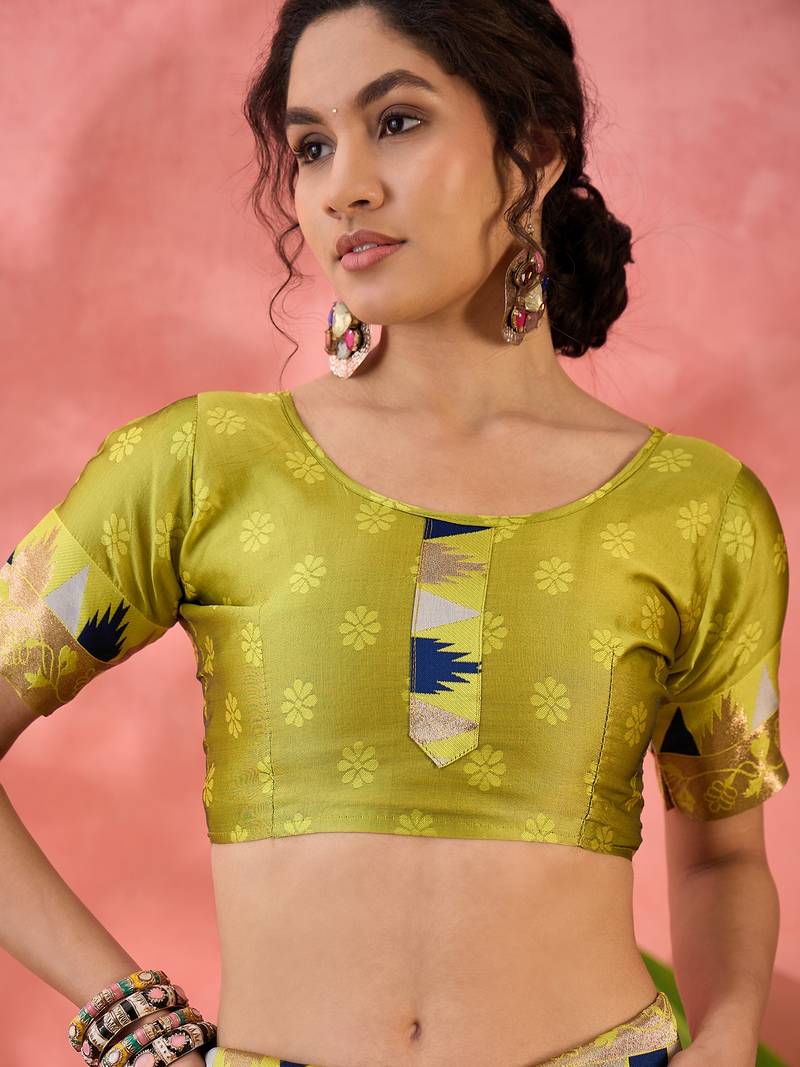 blue Poly Cotton Jacquard Saree