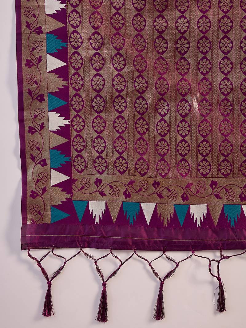 teal Poly Cotton Jacquard Saree