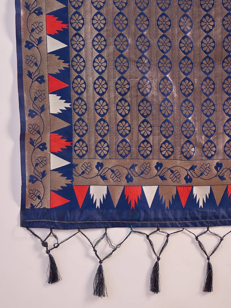 red Poly Cotton Jacquard Saree