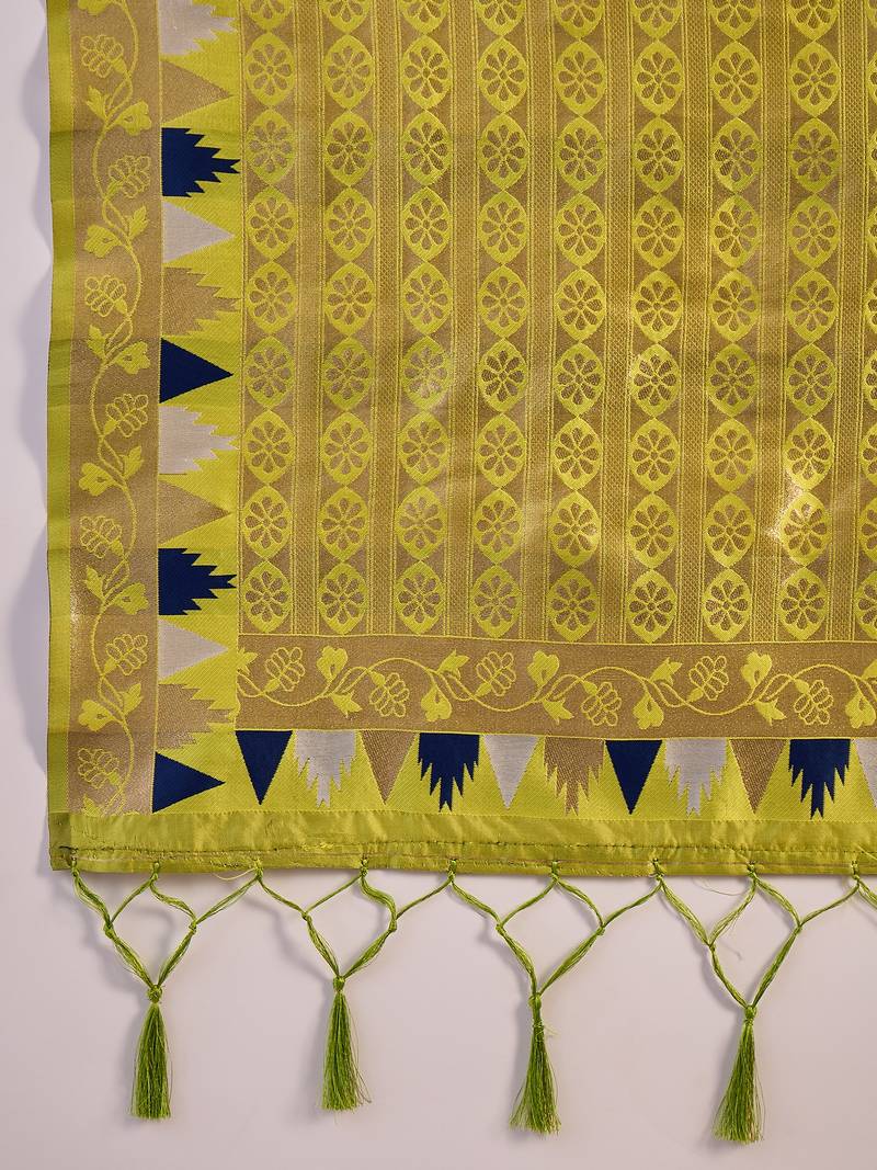 blue Poly Cotton Jacquard Saree