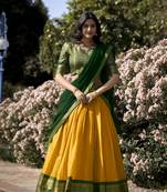 Yellow Poly Cotton South Indian Style Lehenga Choli Set