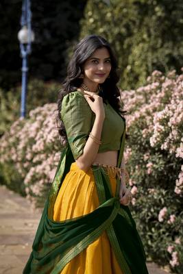 Yellow Poly Cotton South Indian Style Lehenga Choli Set 5