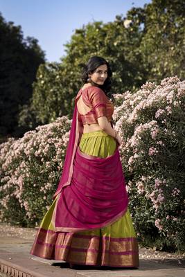 Mehendi Poly Cotton South Indian Style Lehenga Choli Set 3