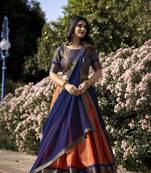 Orange Poly Cotton South Indian Style Lehenga Choli Set