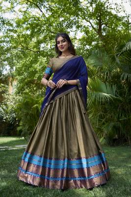 brown poly cotton south indian style lehenga choli set 1