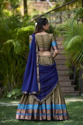brown poly cotton south indian style lehenga choli set 3