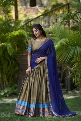 brown poly cotton south indian style lehenga choli set 4
