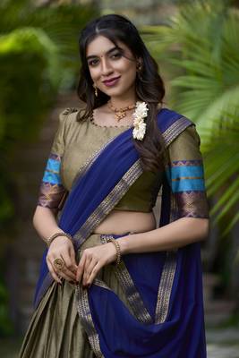 brown poly cotton south indian style lehenga choli set 5