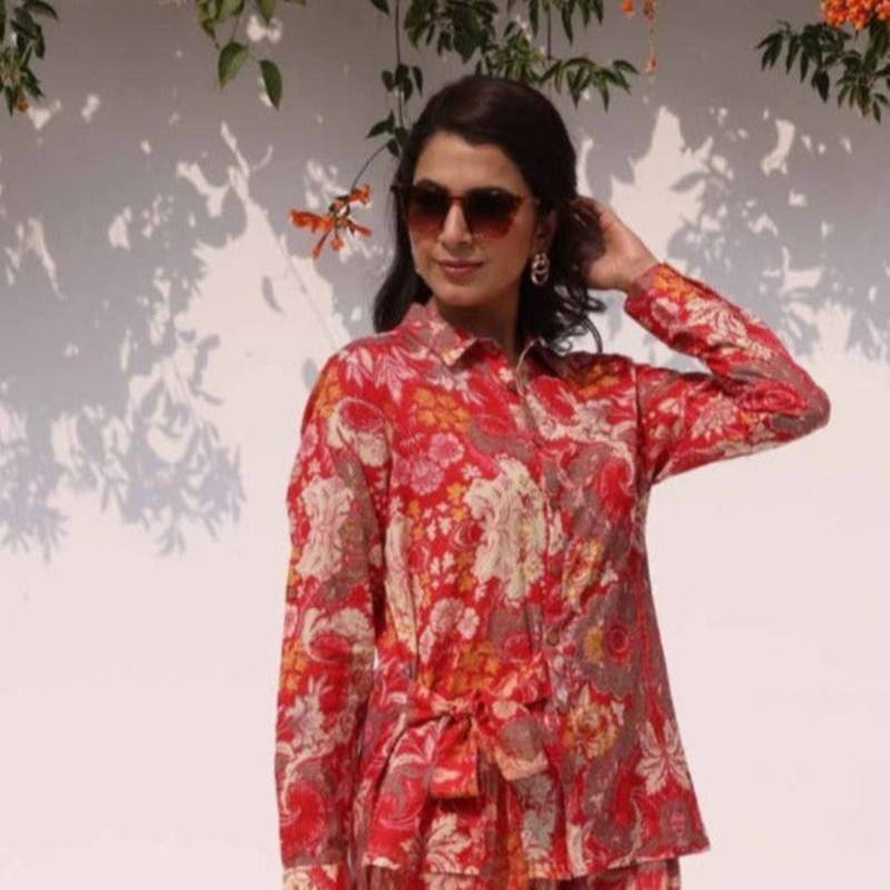 Red plain cotton raya angel co ord sets