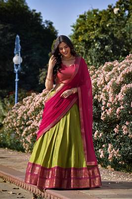 Mehendi Poly Cotton South Indian Style Lehenga Choli Set 5