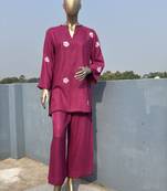 Magenta embroidered kurta set
