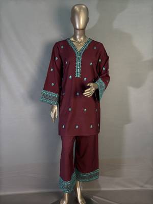  wine embroidered kurta set 1
