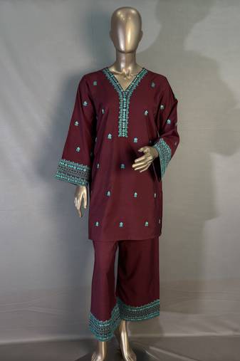  wine embroidered kurta set