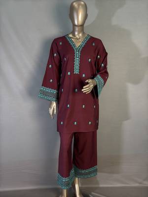  wine embroidered kurta set 2