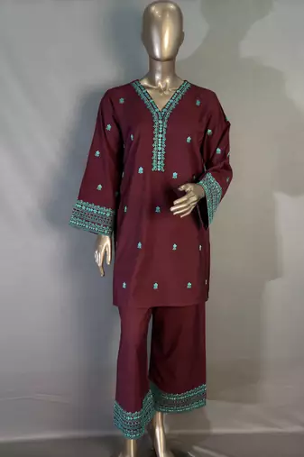  wine embroidered kurta set