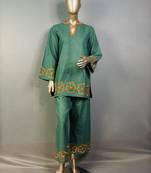 Green embroidered kurta set