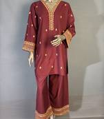  maroon embroidered kurta set