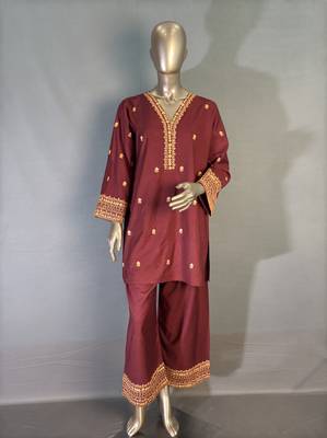  maroon embroidered kurta set 2