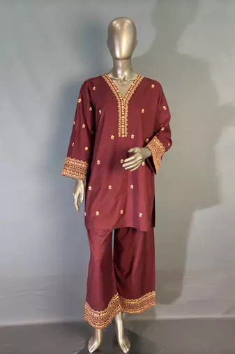  maroon embroidered kurta set