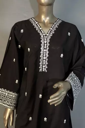 black embroidered kurta set