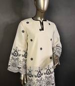 Off white kora cotton embroidered kurta set