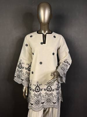 Off white kora cotton embroidered kurta set 3