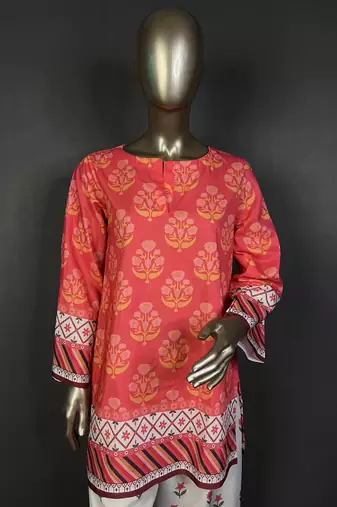 pink printed kurta set