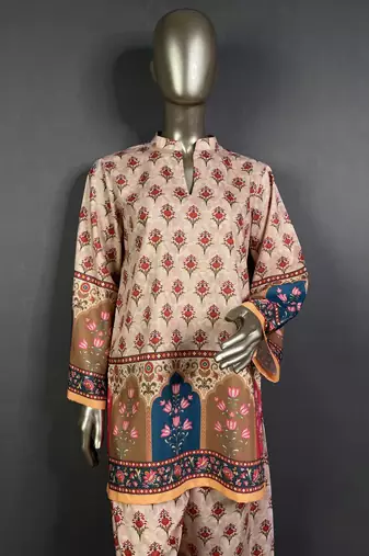 cream printed kurta set