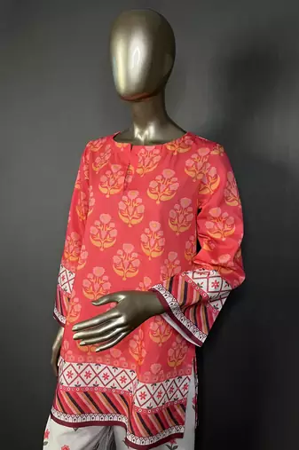 pink printed kurta set