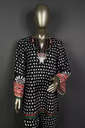 Black bandhani printed kurta set