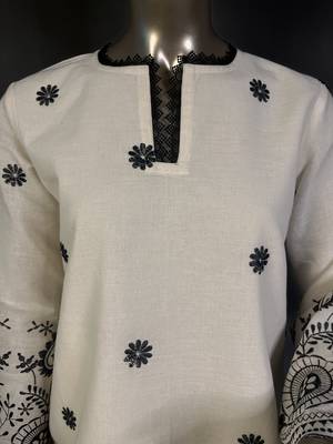 Off white kora cotton embroidered kurta set 5