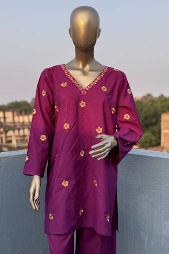 Purple embroidered kurta set