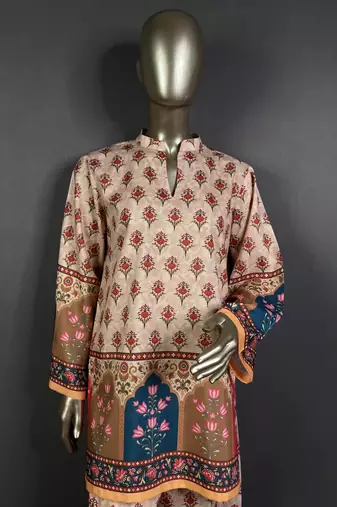 cream printed kurta set